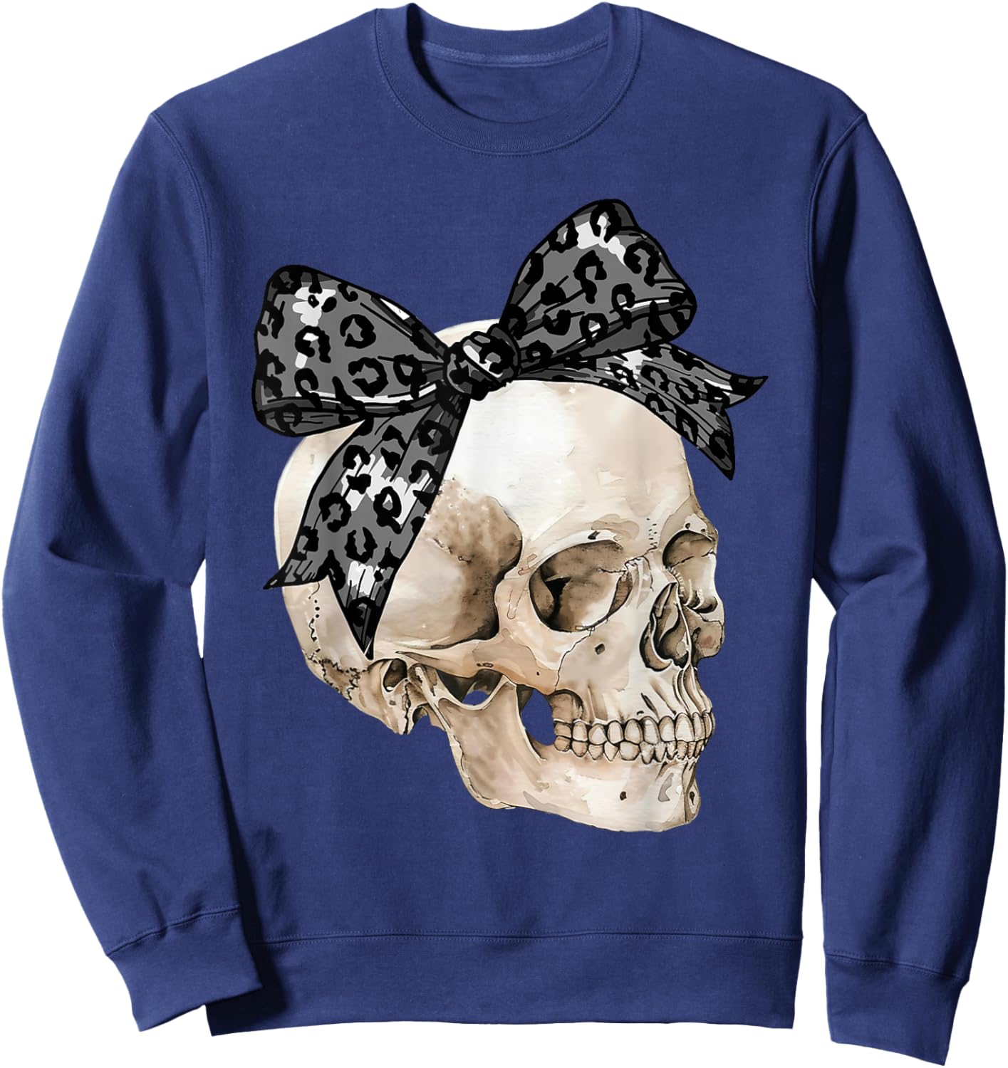 Coquette Bow Spooky Season Skeleton Skull Horror Halloween Sweatshirt - Sweatshirt | Navy