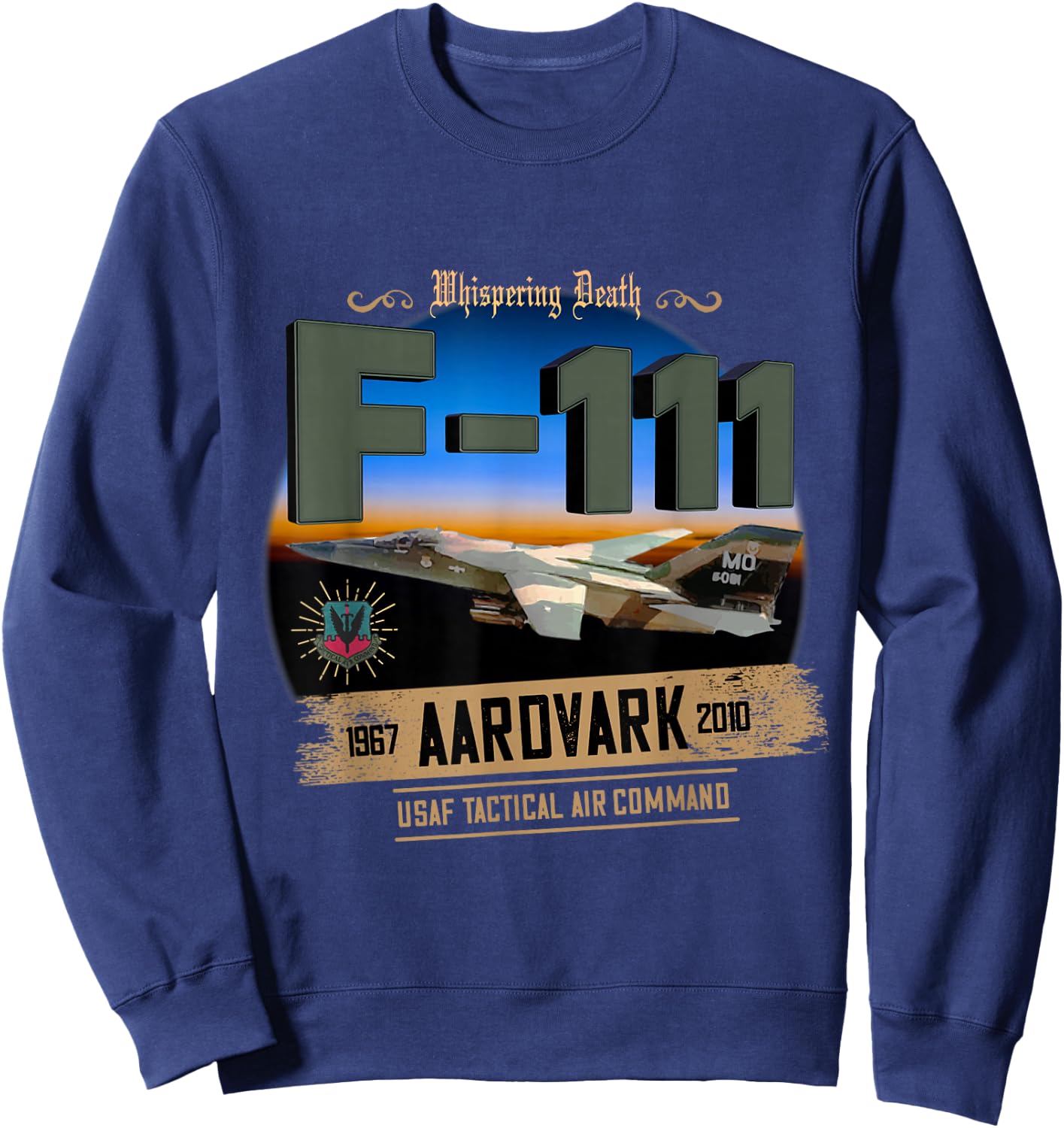 TSH Designs F-111 Aardvark Adult Black Cotton 100% Short Sleeve Classic Fit Sweatshirt - Sweatshirt | Navy