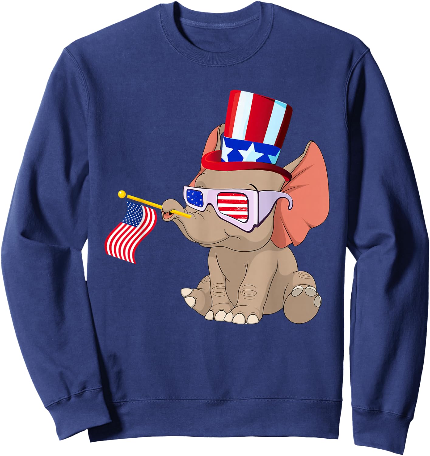 Patriotic Elephant Wearing American Flag Sunglasses 4th July Women Kids Men Sweatshirt - Sweatshirt | Navy