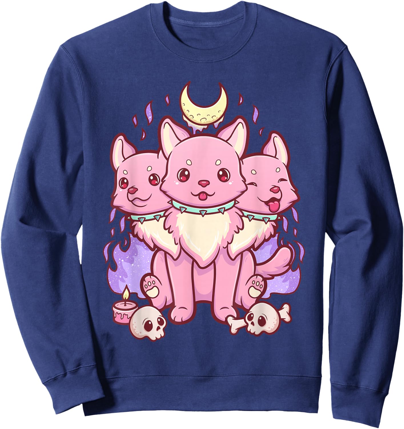 Kawaii Pastel Goth Cute Scary 3 Headed Dog Sweatshirt - Sweatshirt | Navy
