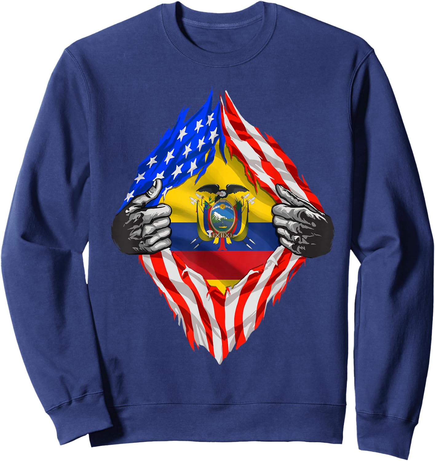 Ecuador Shirt USA American Ecuadorian Flag Roots Heritage Sweatshirt - Sweatshirt | Navy