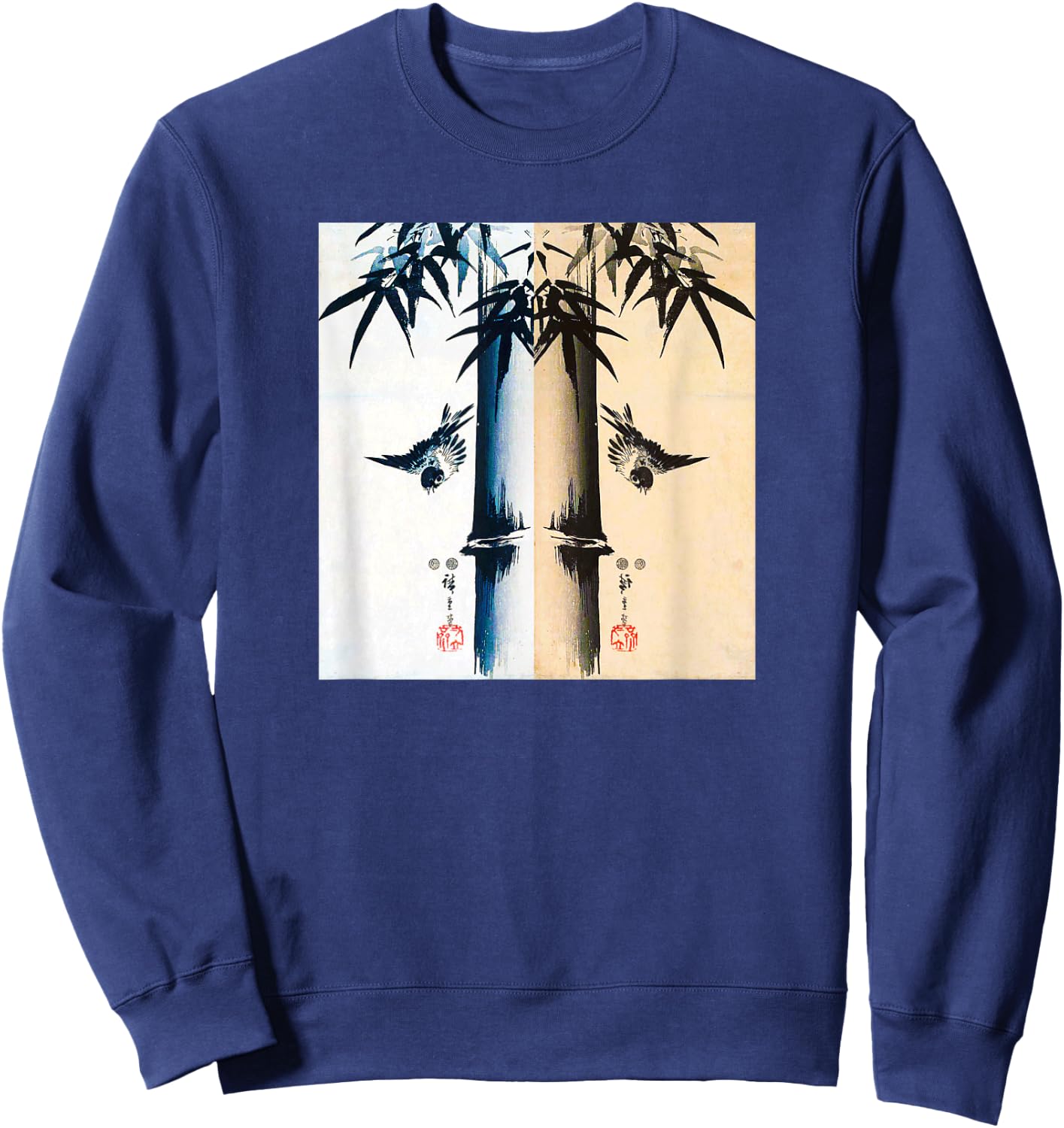 Japanese Bird and Bamboo Ancient Japanese Art Design Sweatshirt - Sweatshirt | Navy