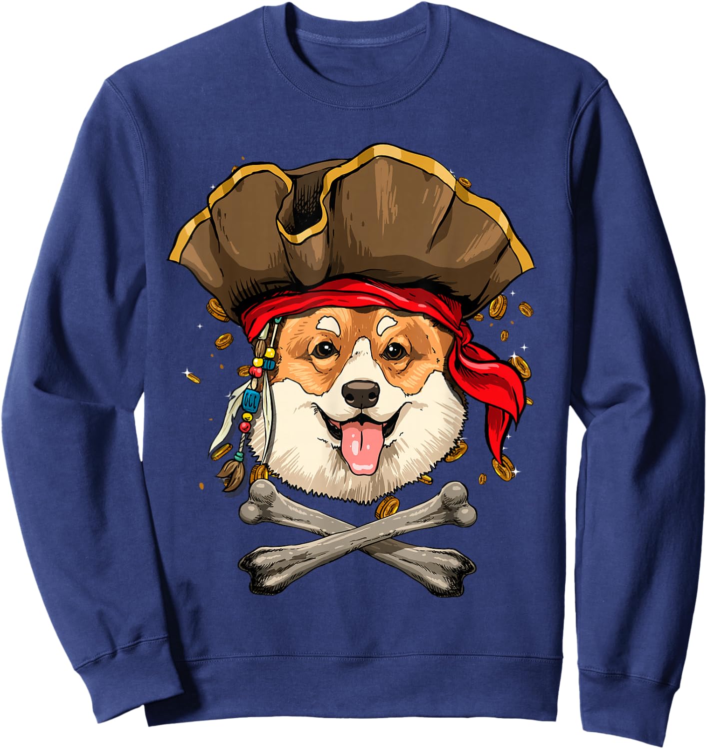 Corgi Pirate Dog Halloween Jolly Roger Sweatshirt - Sweatshirt | Navy