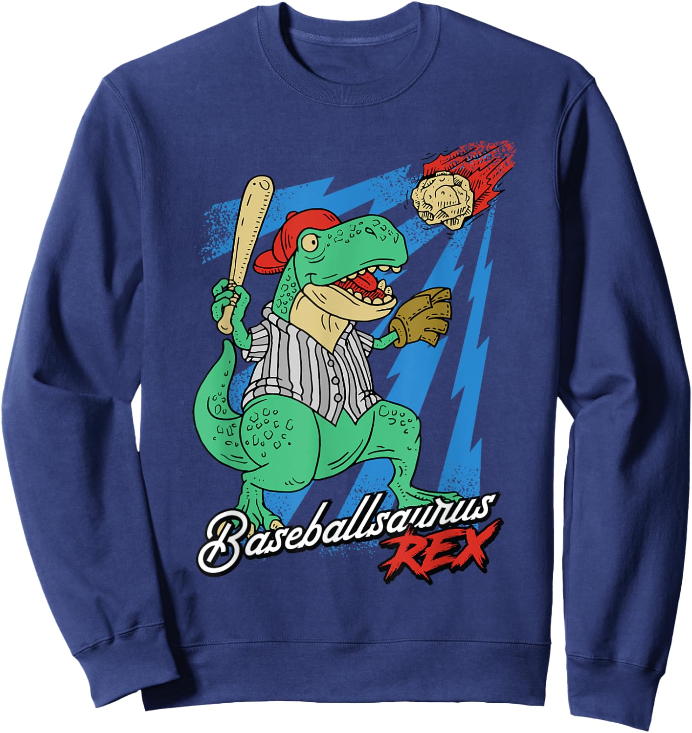 Baseballsaurus T-Rex Dinosaur Baseball Player Dino Sports Sweatshirt - Sweatshirt | Navy