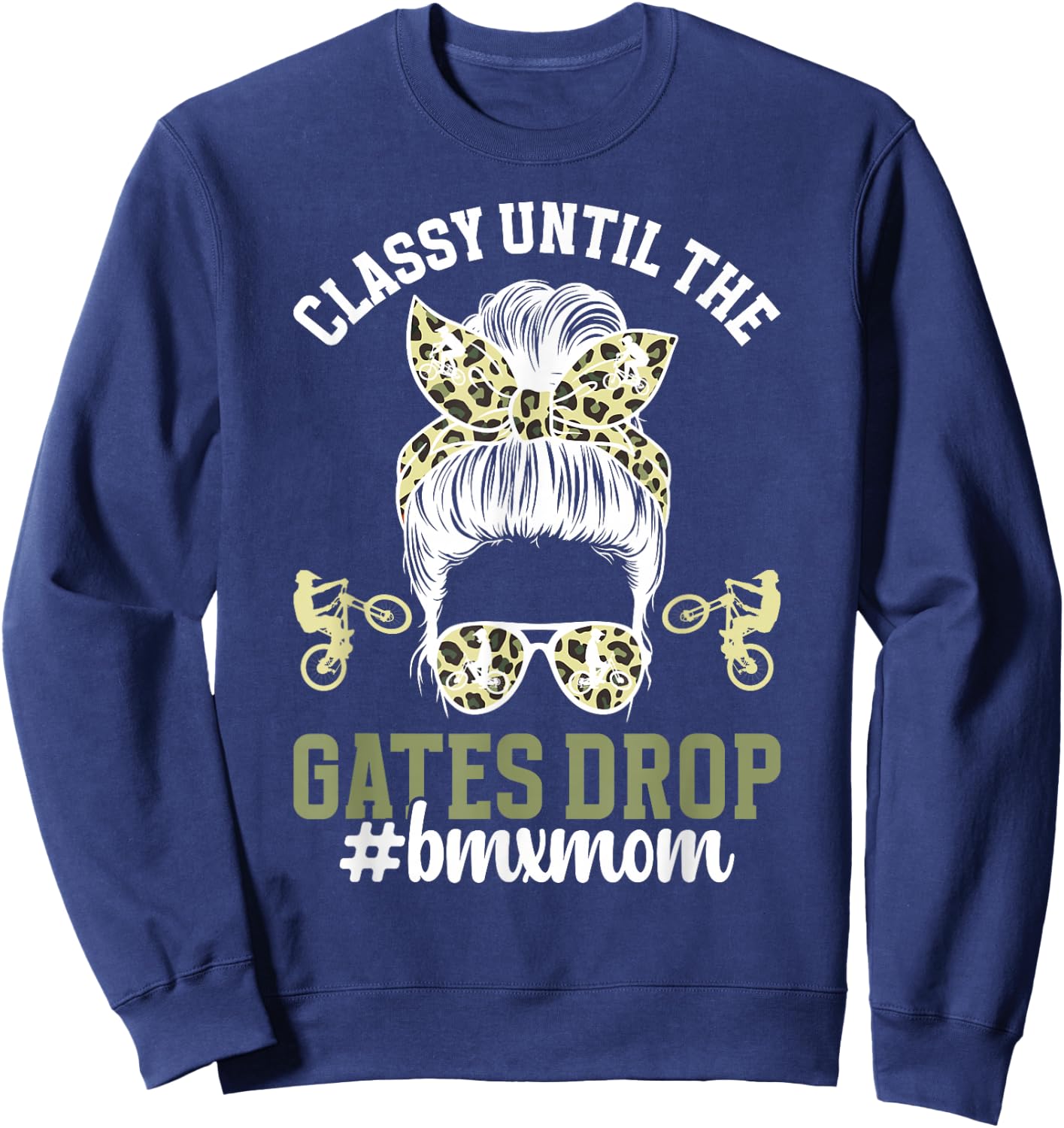 Funny BMX Mom On Mother's Day Women's Black Cotton Polyester BMX Mom , Small, , Short Sleeve Sweatshirt - Sweatshirt | Navy