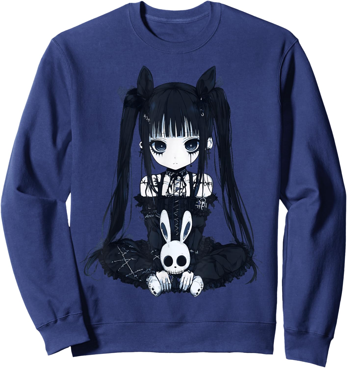 Anime Girl Goth Bunny Grunge Gothic Cute E-Girl Outfit Sweatshirt - Sweatshirt | Navy