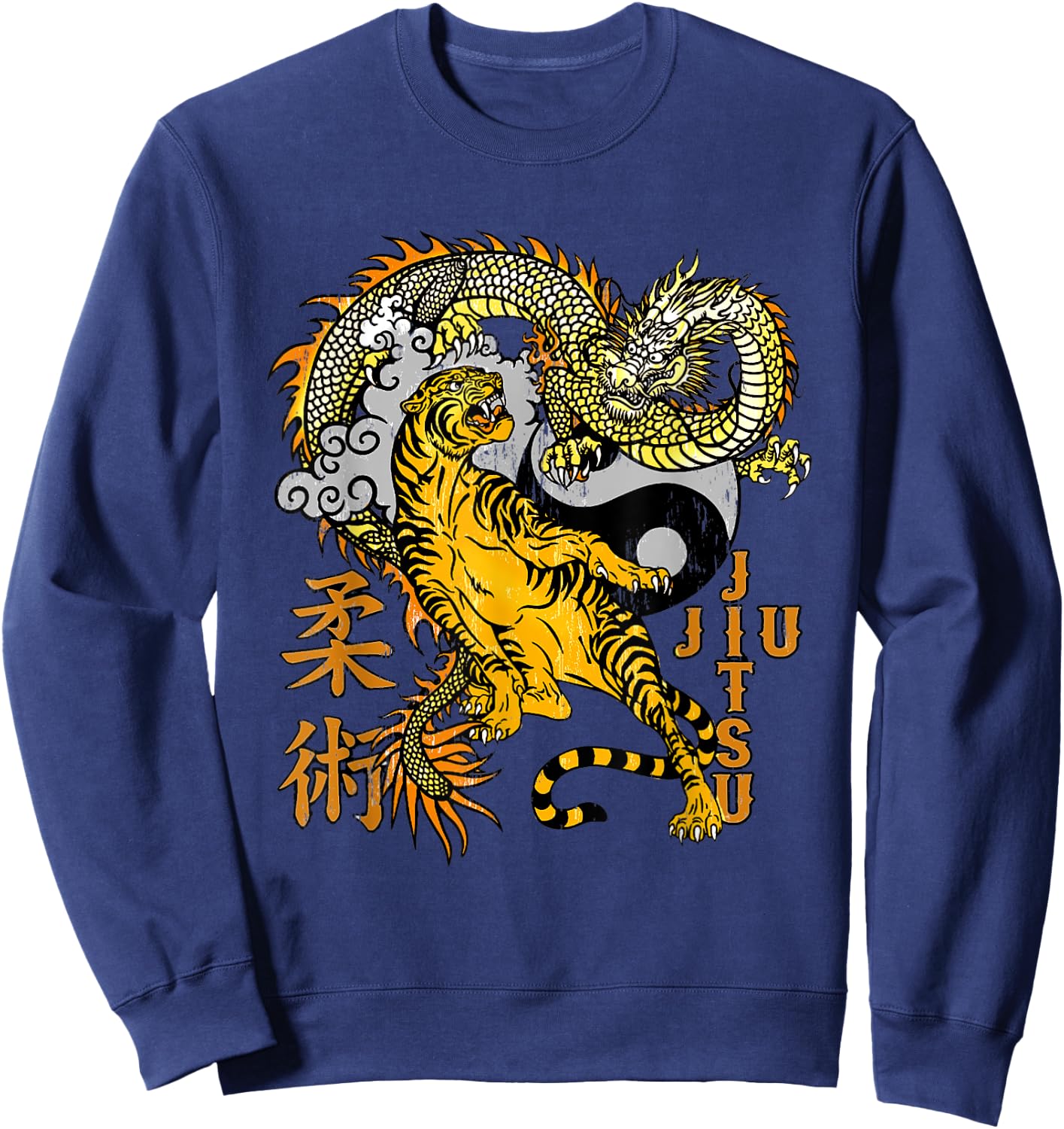 Jiu Jitsu Tiger Dragon Submission, Yin Yang BJJ MMA Sweatshirt - Sweatshirt | Navy