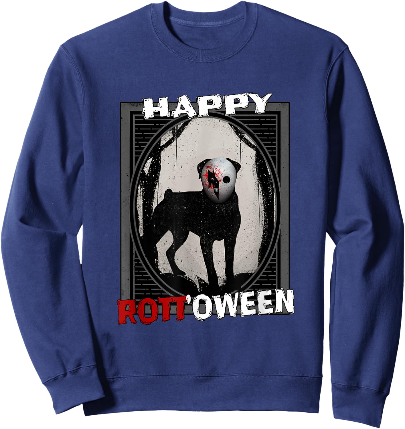 Happy Rott'oween - Rottweiler Scary Mask Halloween Sweatshirt - Sweatshirt | Navy