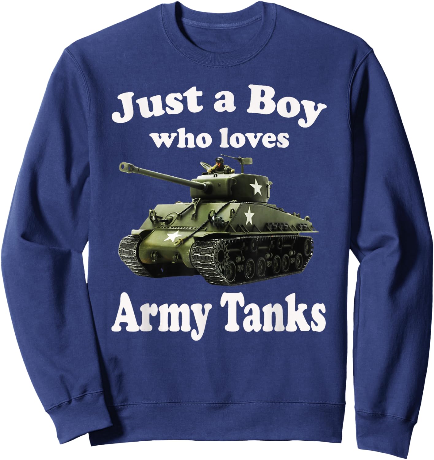 Just A Boy Who Loves Tanks & Sherman M4 American WW2 Tank Sweatshirt - Sweatshirt | Navy