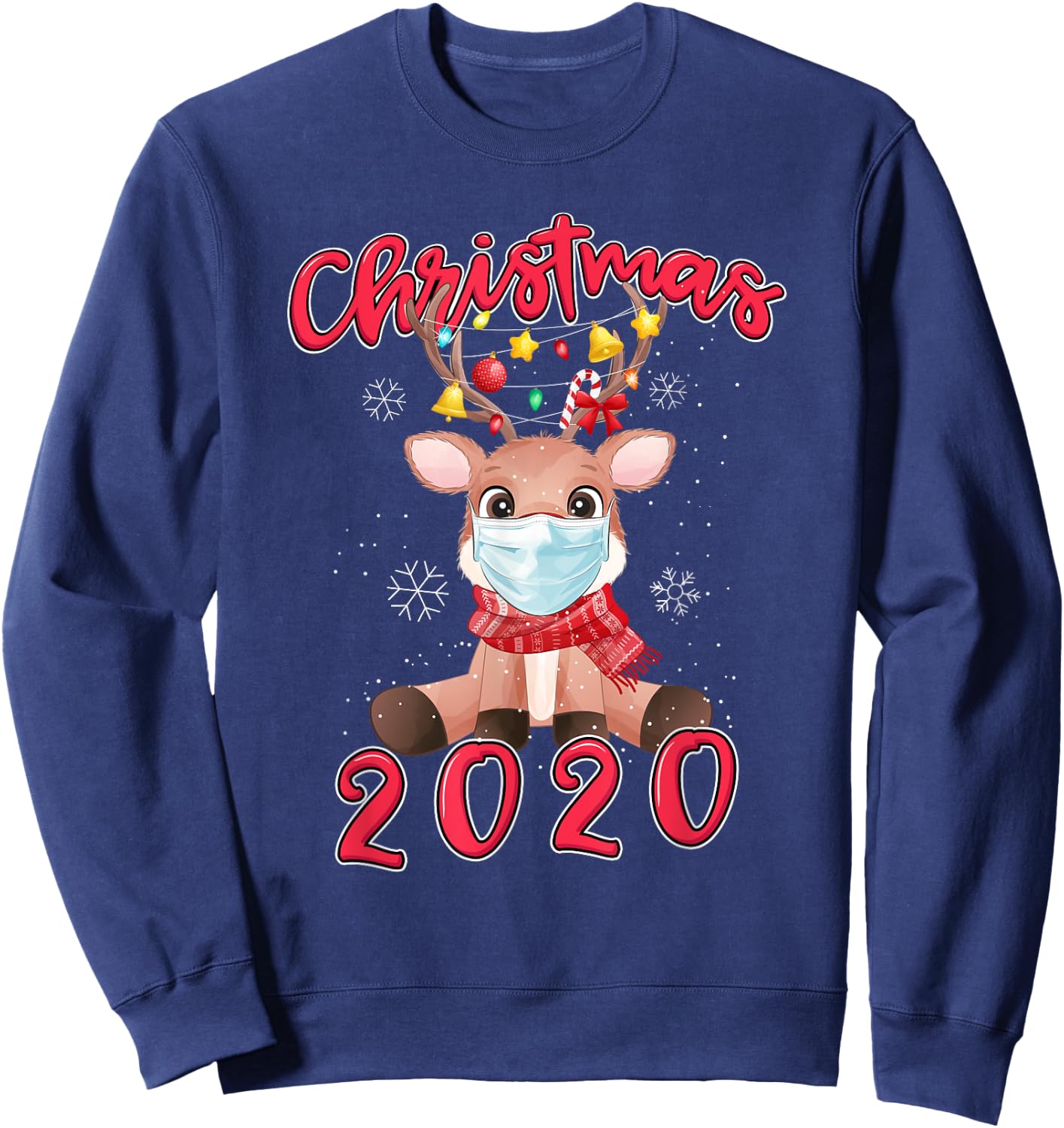 Christmas 2020 Reindeer Mask Matching Pajama Idea Sweatshirt - Sweatshirt | Navy