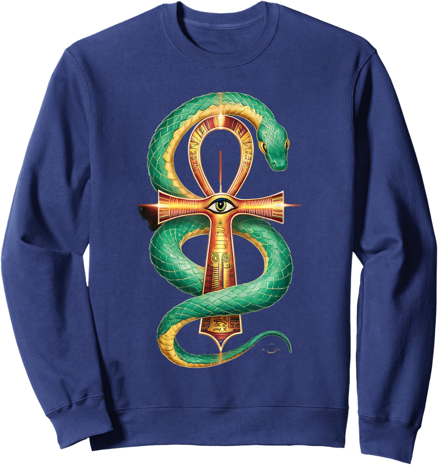 Ankh All Seeing Eye Ancient Egyptian Mythology Snake God Sweatshirt - Sweatshirt | Navy