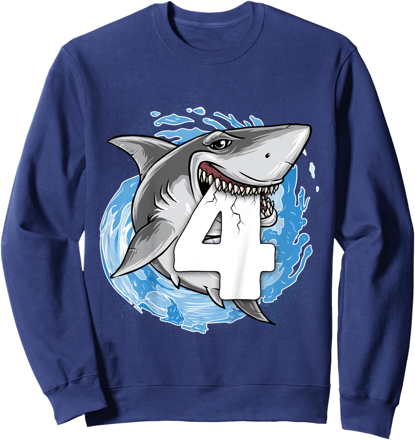 Kids Shark 4th Birthday Boy 4 year old Shark Theme Party 4 Shark Sweatshirt - Sweatshirt | Navy