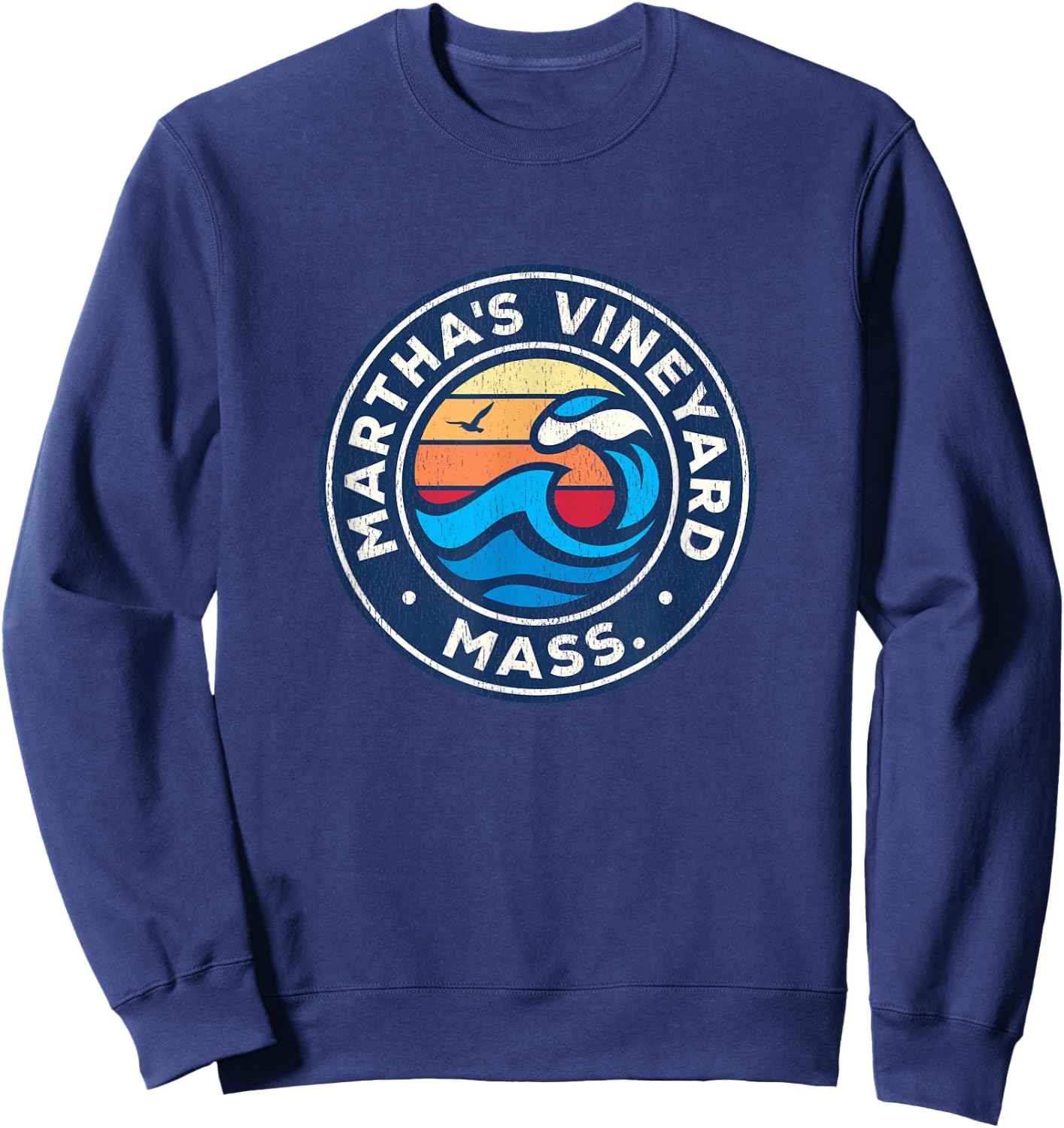 Martha's Vineyard Massachusetts MA Vintage Nautical Waves De Sweatshirt - Sweatshirt | Navy