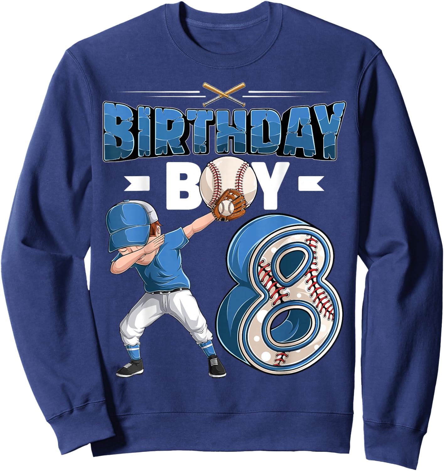 Dabbing boy 8 Year Old Baseball Player 8th Birthday Party Sweatshirt - Sweatshirt | Navy