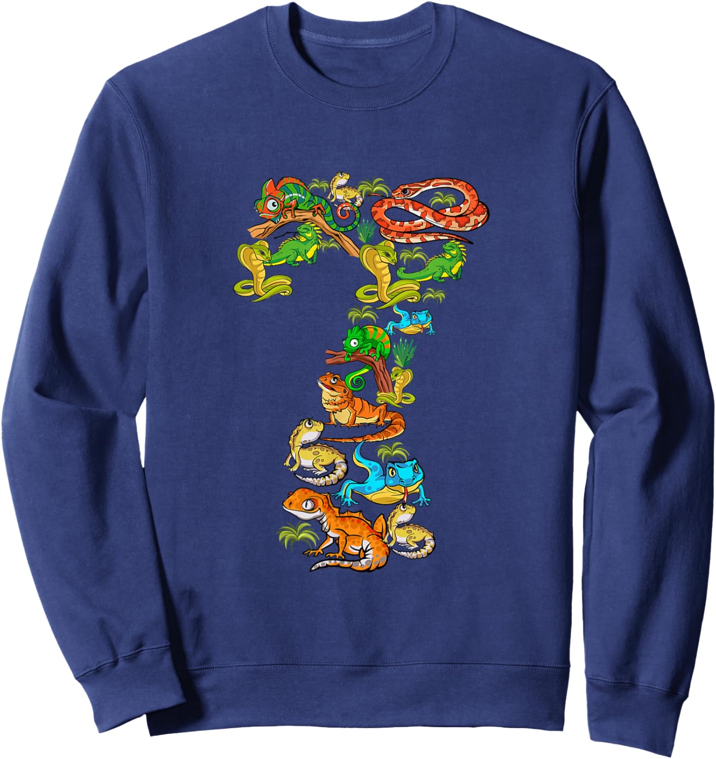 Kids 7th Birthday Reptiles Lizards Themed 7 Year Old Boys Sweatshirt - Sweatshirt | Navy