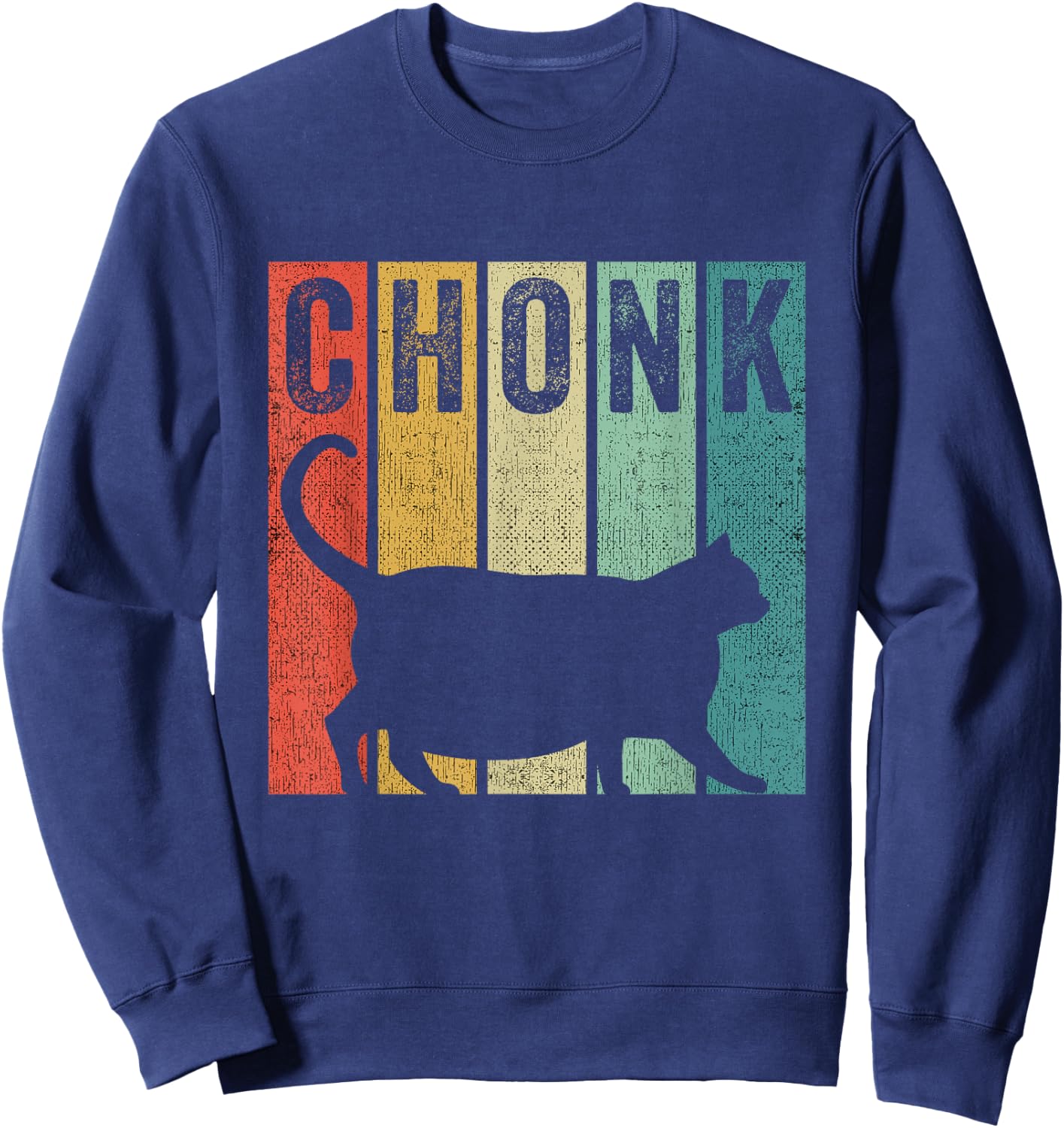 Chonk Retro Style 80s Funny Fat Cat Meme Chonk Men Women Girls Kids Sweatshirt - Sweatshirt | Navy