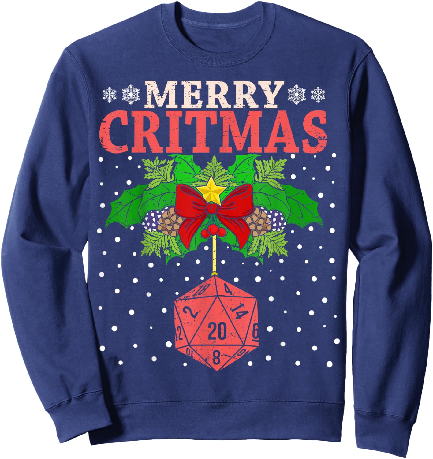 Merry Critmas 20 Sided Dice RPG Christmas Holiday Board Game Sweatshirt - Sweatshirt | Navy