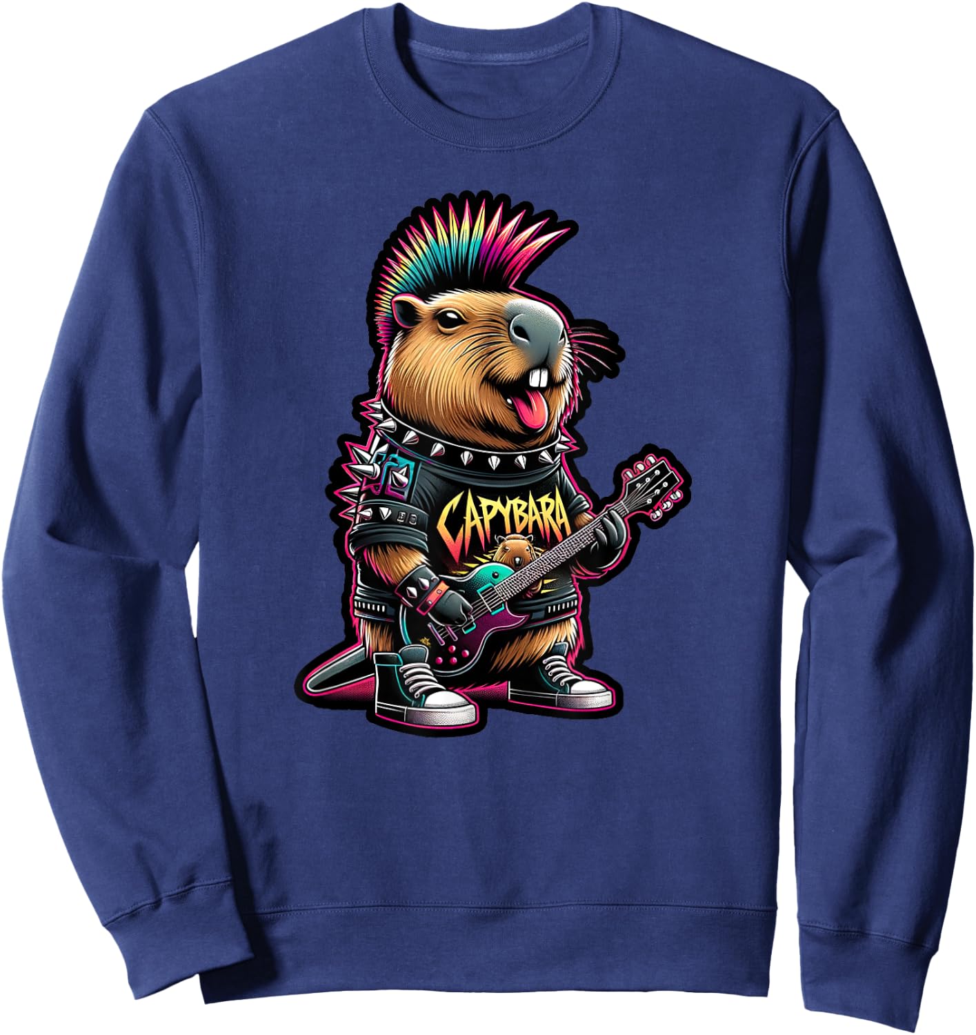 Capybara Rockstar Vibes - Funny Iconic Punk Rock Heavy Metal Sweatshirt - Sweatshirt | Navy