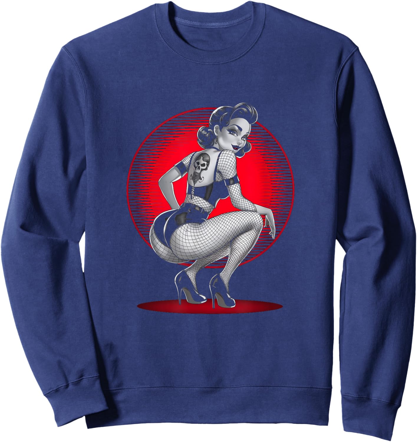 Retro Gothic Halloween Men Women Tattoo Goth Pin-up Girl Vintage Rockabilly -Adults Black Small Short Sleeve Sweatshirt - Sweatshirt | Navy