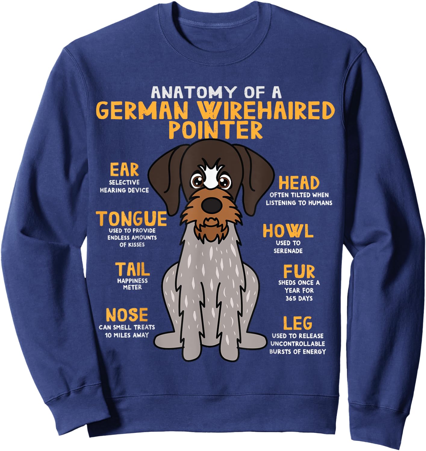 Deutscher Wirehaired Zeiger-lustige Geschenke Co German Wirehaired Pointer Anatomy Funny Dog Mom Sweatshirt - Sweatshirt | Navy