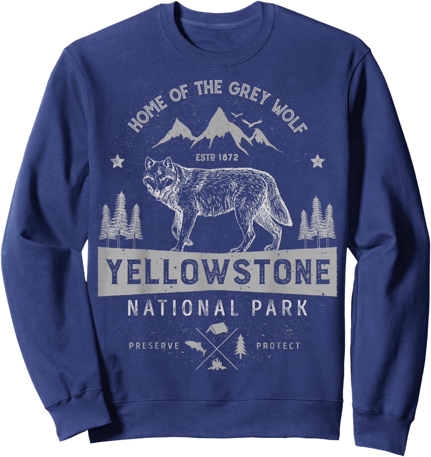 Yellowstone US National Park Wolf Lover Vintage Men Women Sweatshirt - Sweatshirt | Navy
