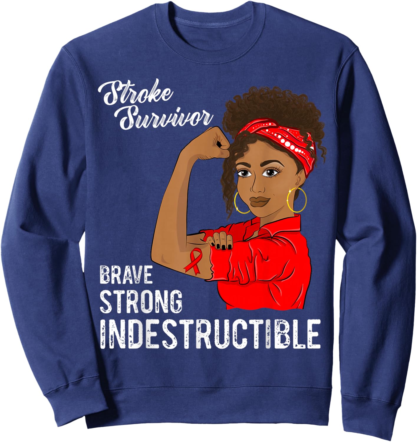 Stroke Survivor Indestructible Warrior Awareness Sweatshirt - Sweatshirt | Navy