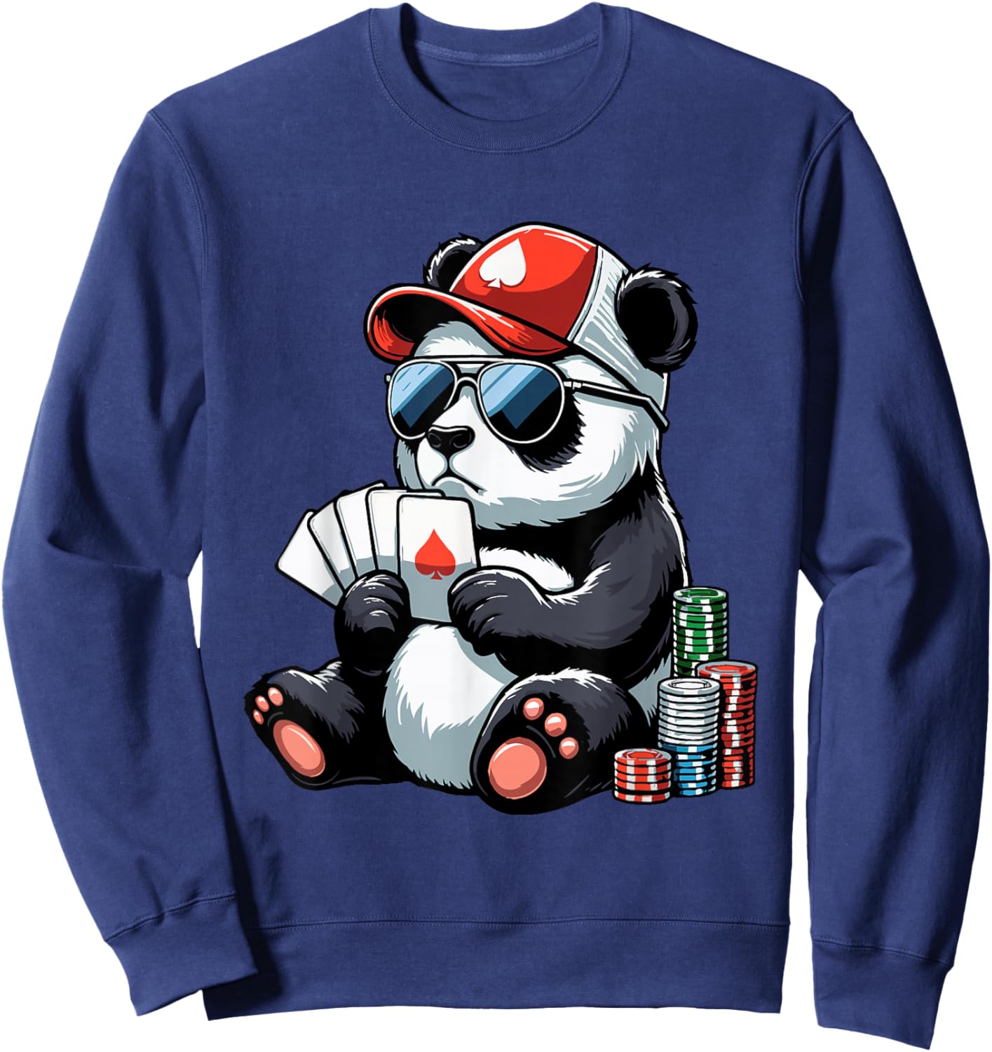 Poker Panda Playing Cards Gambling Panda Sweatshirt - Sweatshirt | Navy