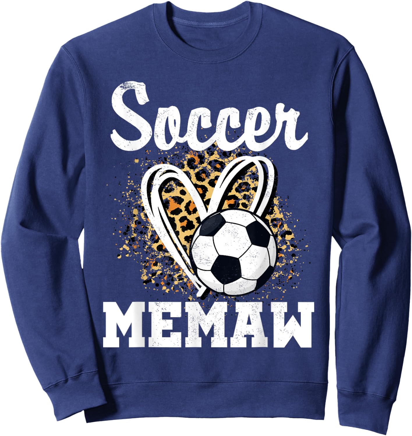 Soccer Memaw Leopard Heart Matching Family Sweatshirt - Sweatshirt | Navy