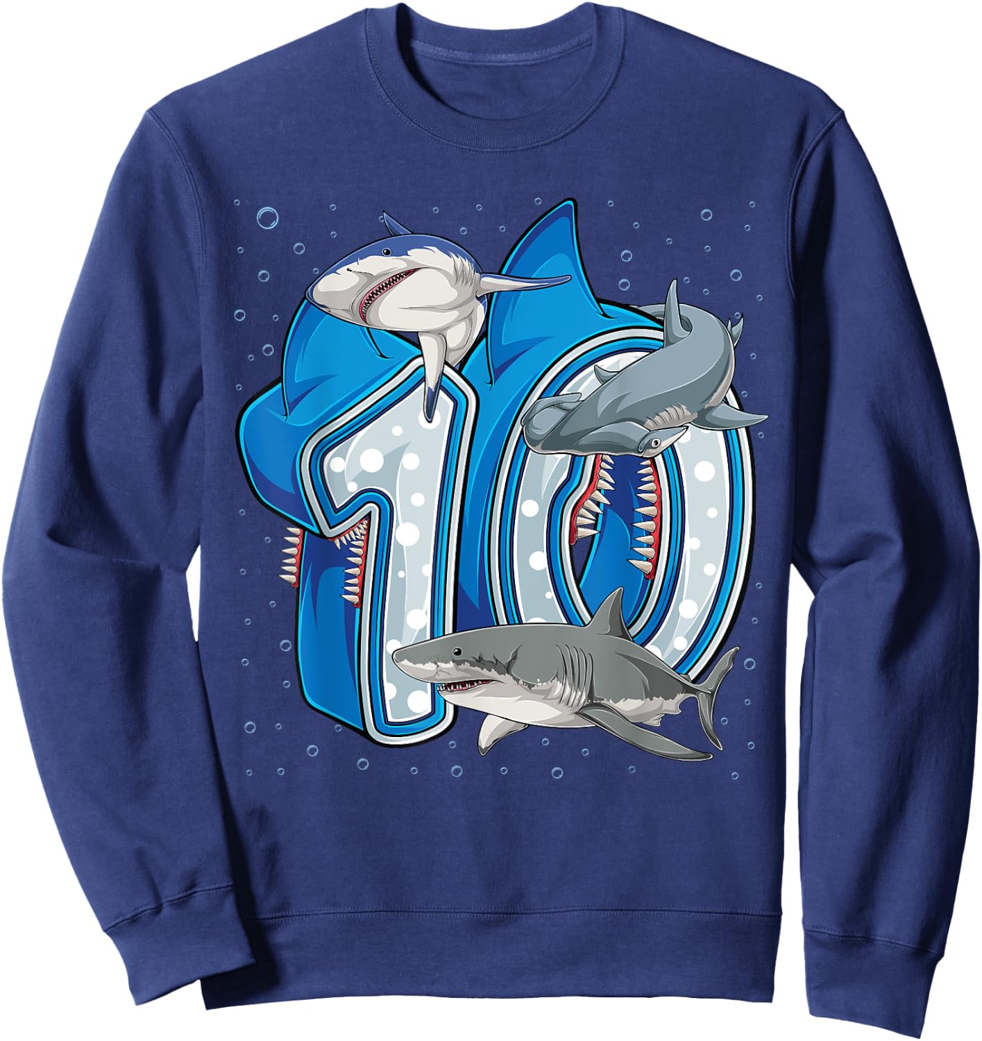 10th Birthday Boys Shark 10 years Old Ocean Shark B-day Sweatshirt - Sweatshirt | Navy
