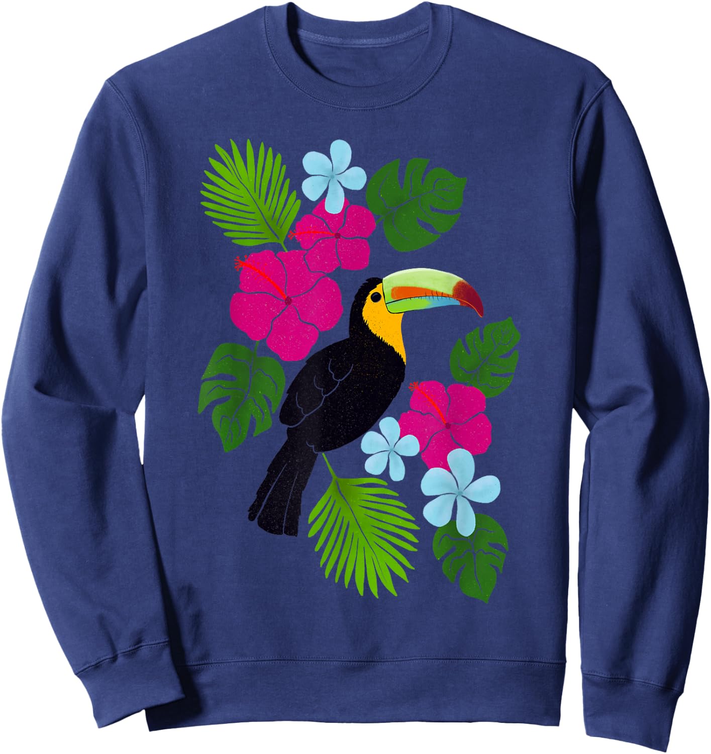 Tropical Toucan With Bright Florals and Leaves Sweatshirt - Sweatshirt | Navy