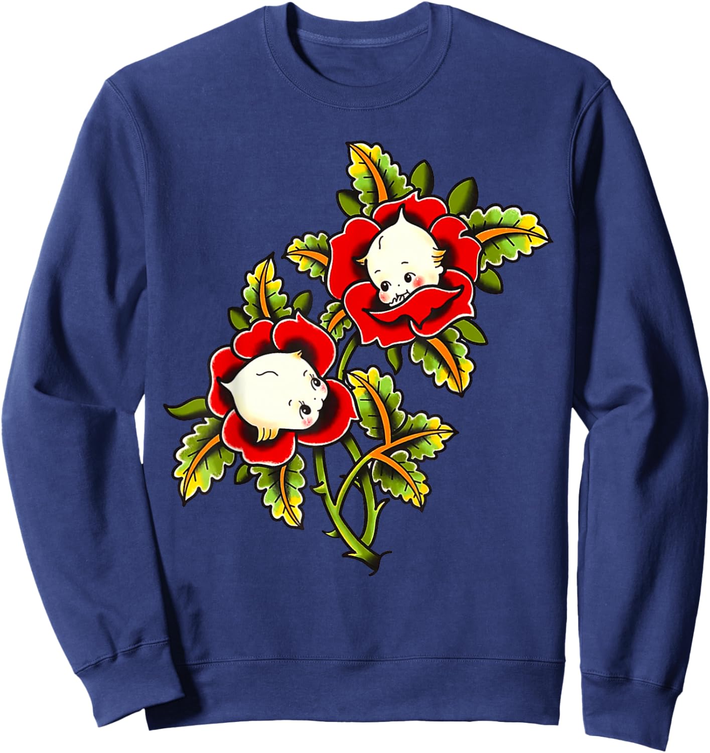 Kewpie Baby Roses Traditional Tattoo Flash Sweatshirt - Sweatshirt | Navy