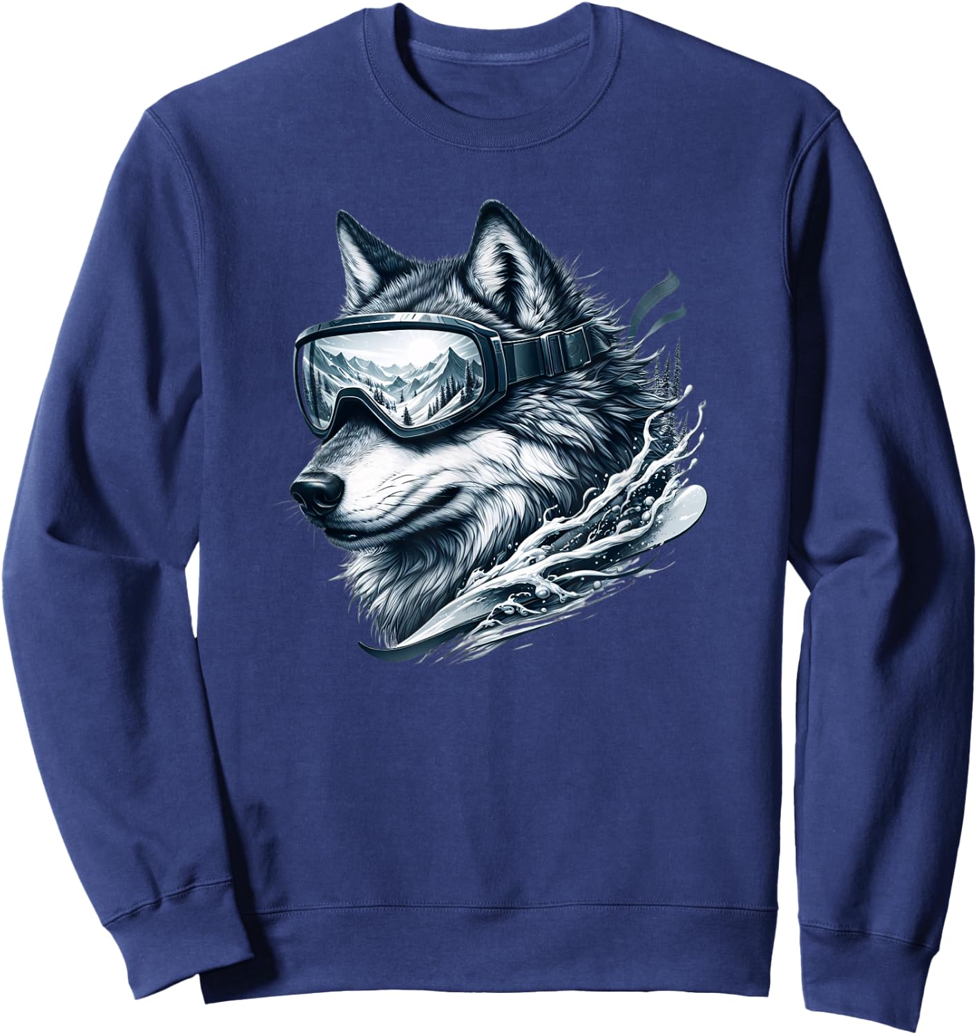 Wolf Wearing Ski Snowboard Goggles Wolf Skiing Sweatshirt - Sweatshirt | Navy