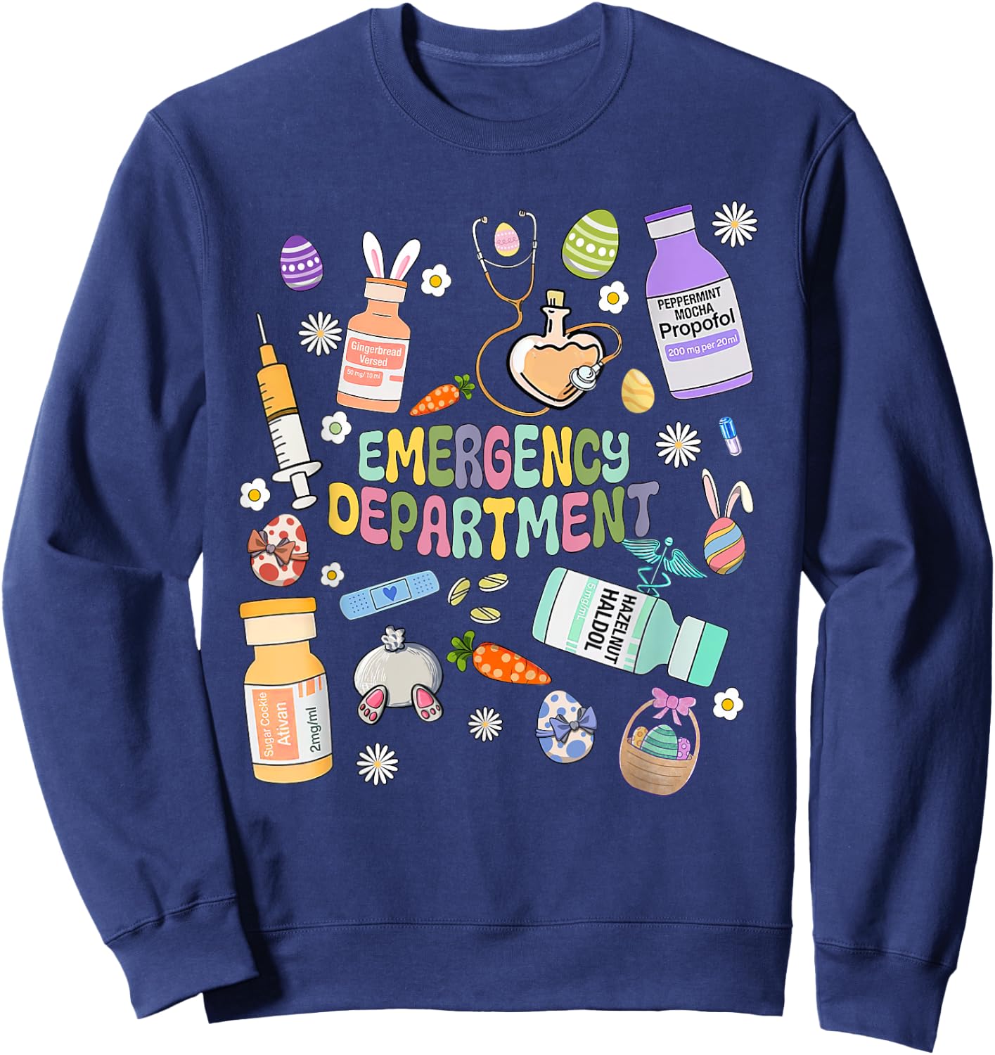 ER Easter Nurse Crew Easter Day Emergency Room Nurses Bunny Sweatshirt - Sweatshirt | Navy