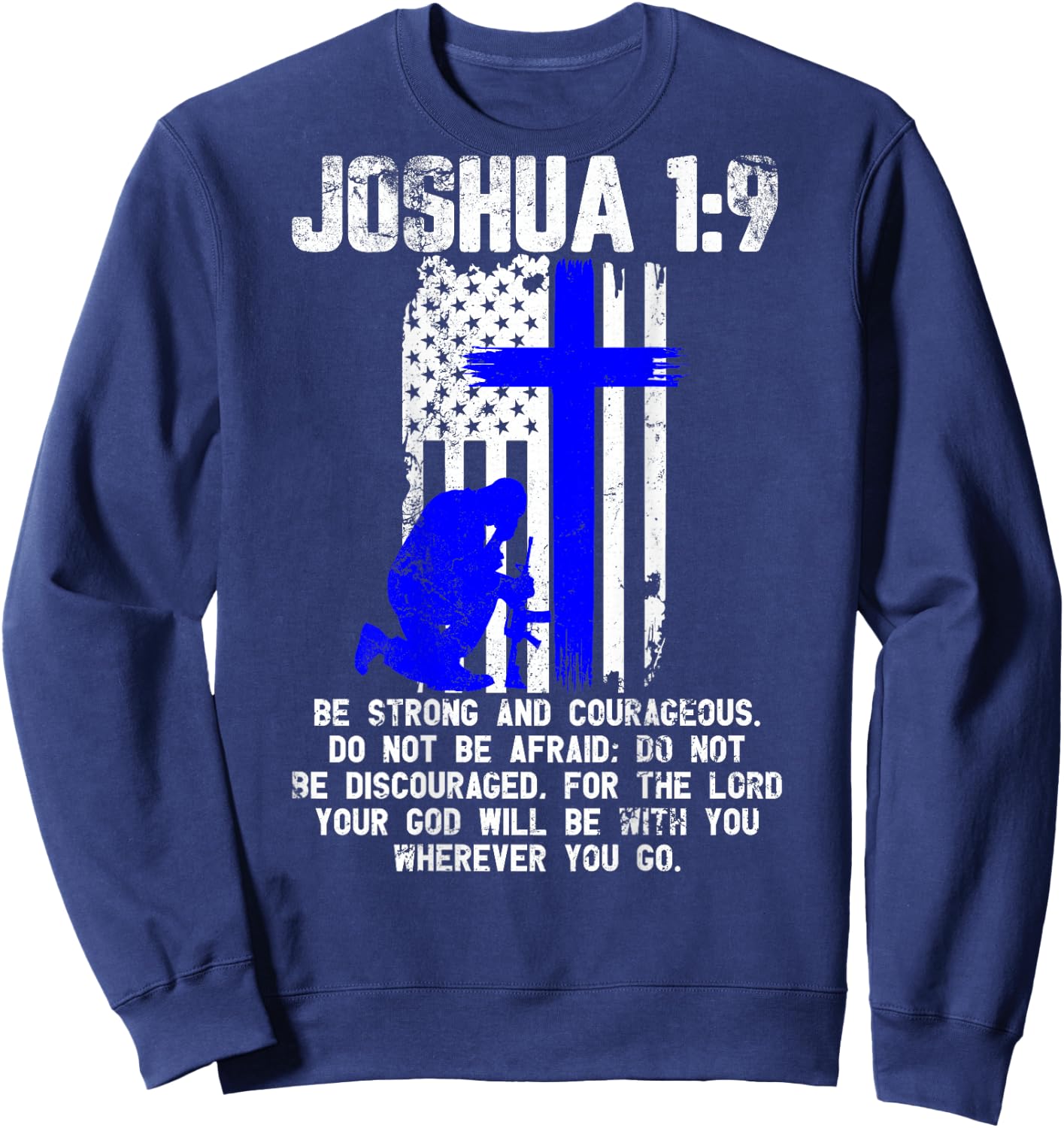 Thin Blue Line Police Cross Bible Verse Christian USA Flag Women Men Sweatshirt - Sweatshirt | Navy