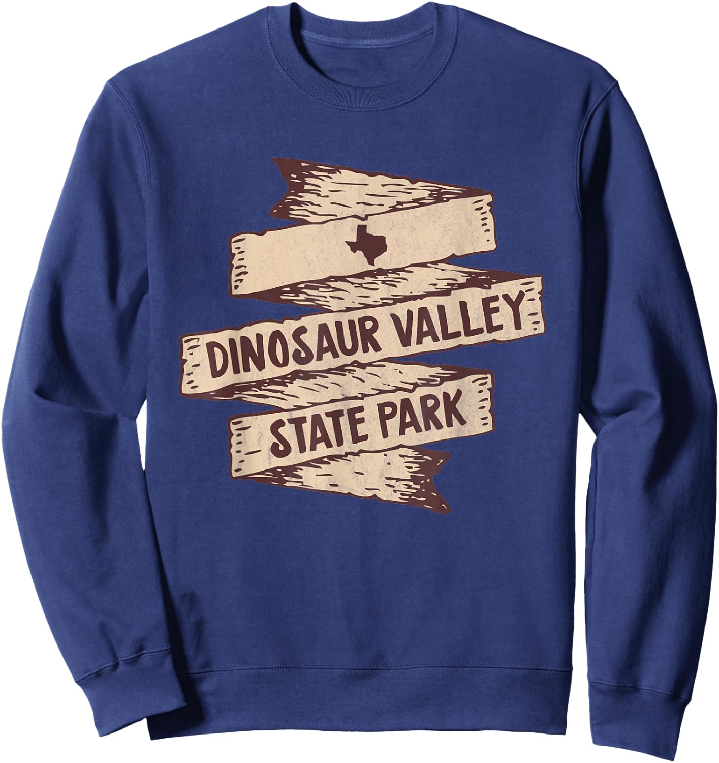 I Love Dinosaur Valley State Park Texas TX Wooden Sign Sweatshirt - Sweatshirt | Navy