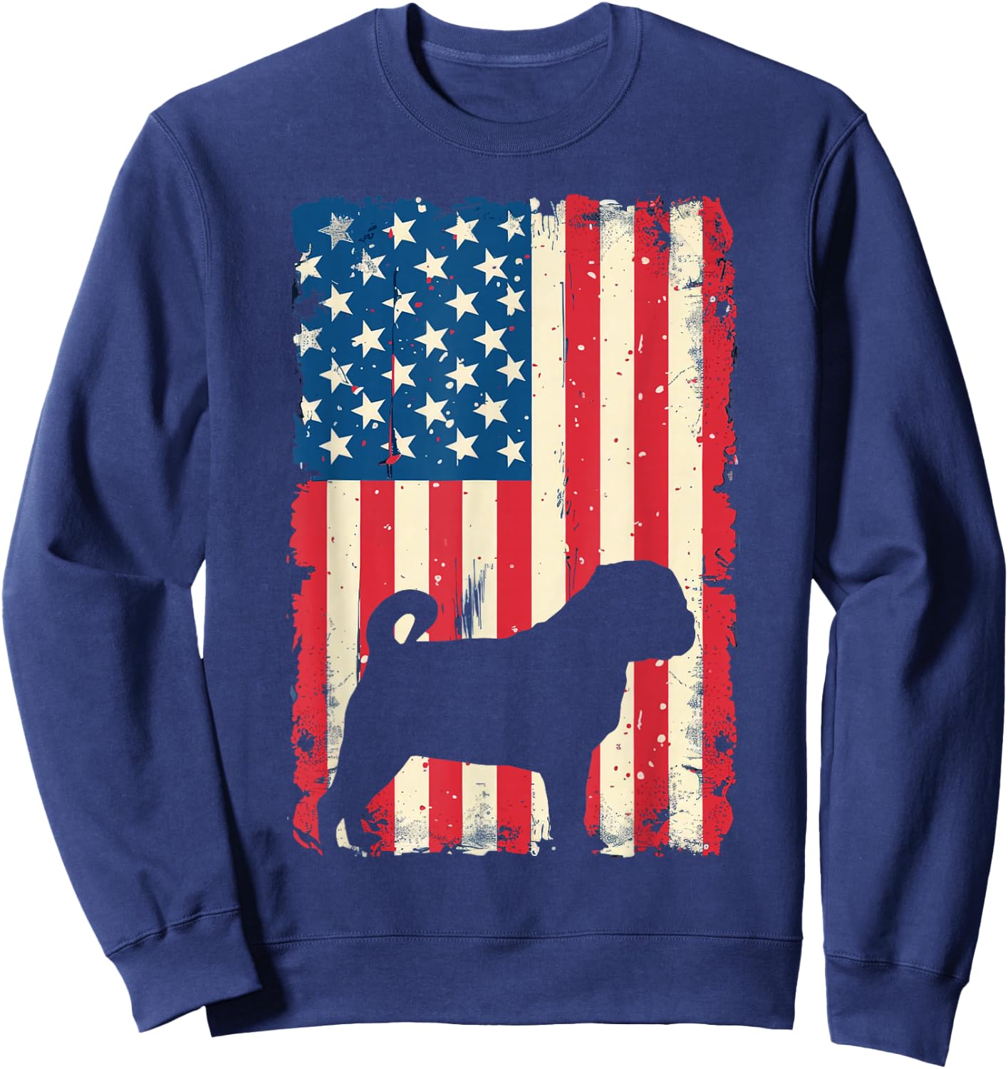 Patriotic Pug Dog Lover 4th of July USA American Flag Sweatshirt - Sweatshirt | Navy