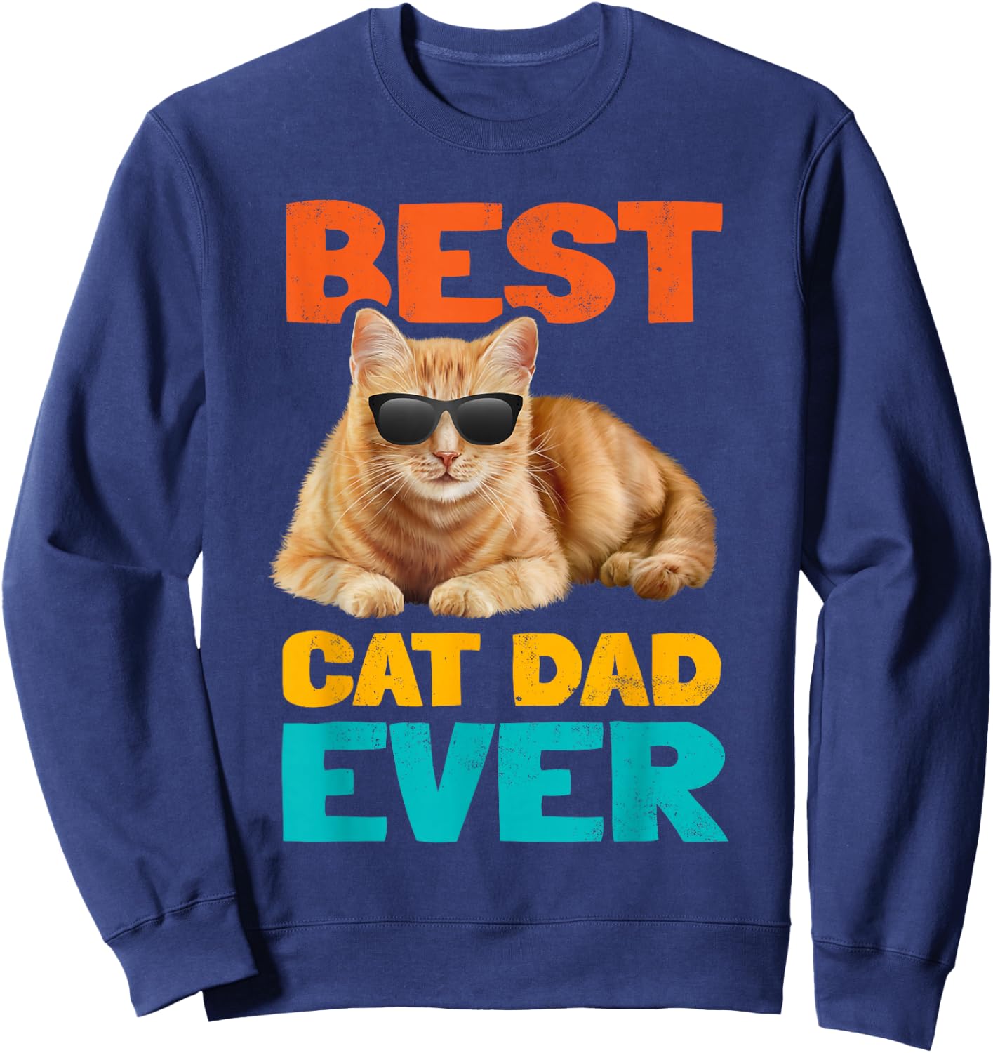 Best Cat Dad Ever Funny Cat Owner Tabby Birthday Fathers Day Sweatshirt - Sweatshirt | Navy