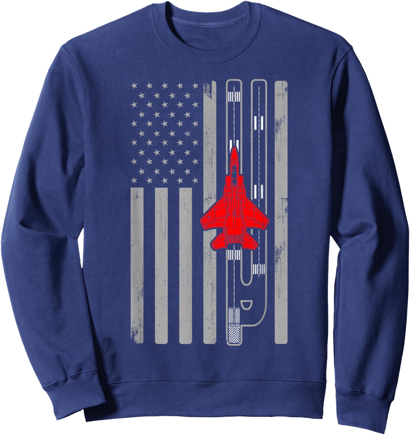 F-15 Eagle Fighter Jet Plane American Flag F15 Sweatshirt - Sweatshirt | Navy