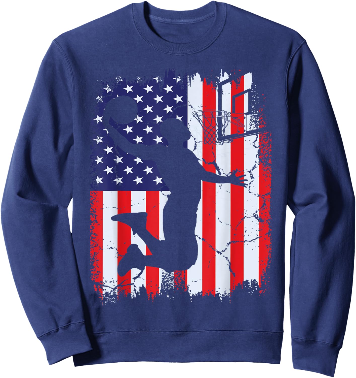 Vintage Basketball American Flag 4th of July Patriotic Sweatshirt - Sweatshirt | Navy
