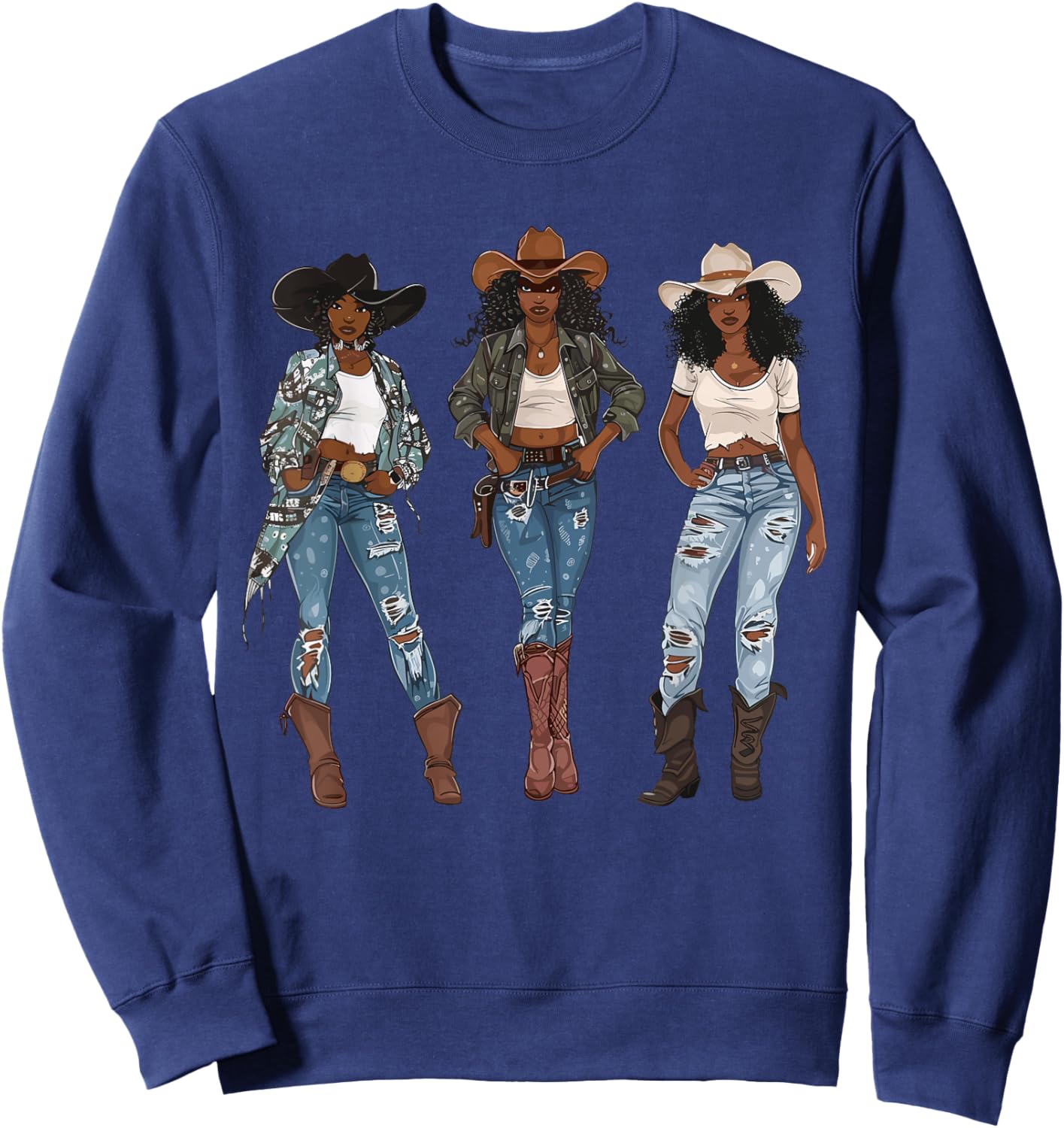 Black African American Cowgirl Western Country Texas Rodeo Sweatshirt - Sweatshirt | Navy