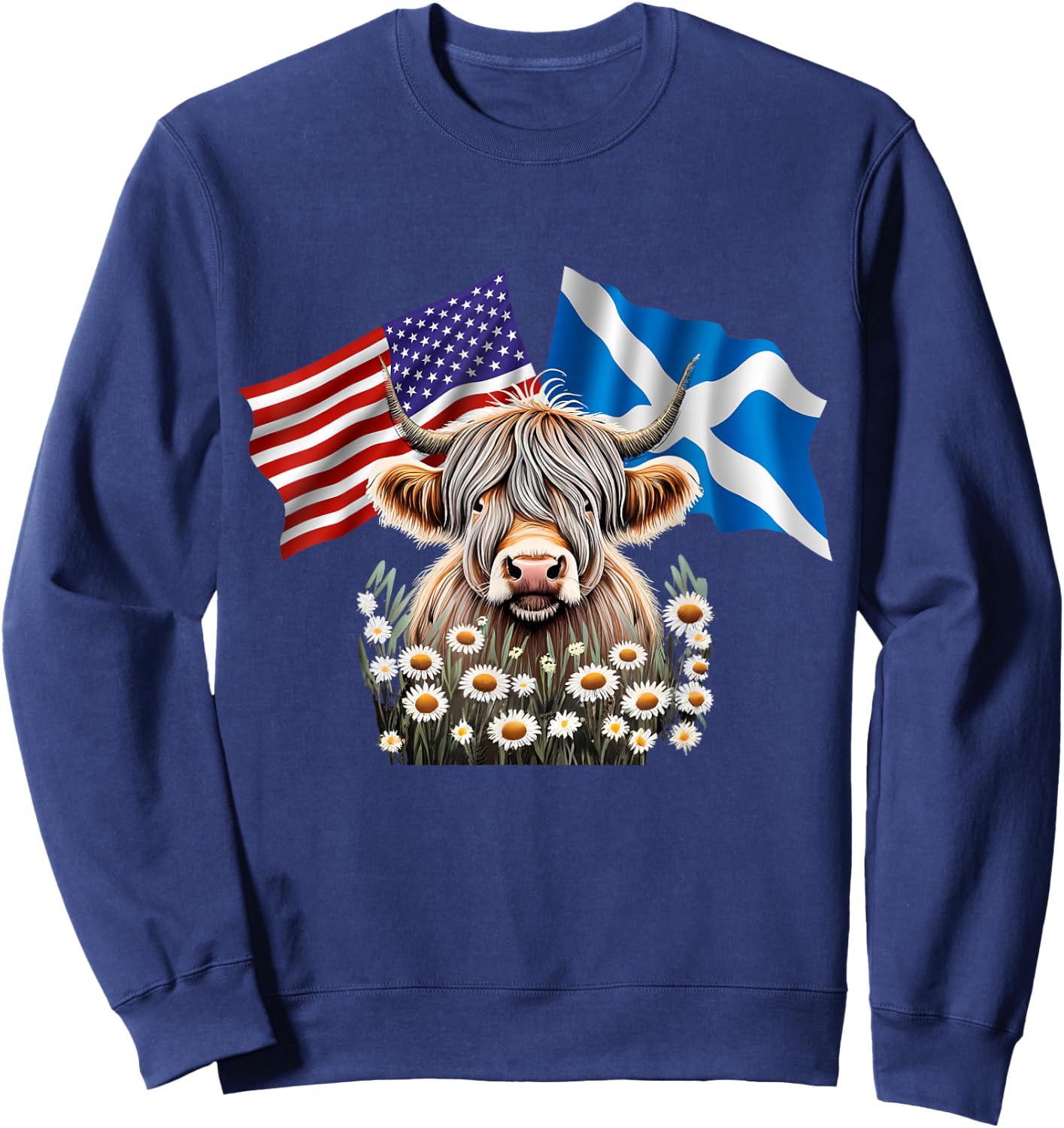 American with Scottish Roots Scotland American Highland Cow Sweatshirt - Sweatshirt | Navy