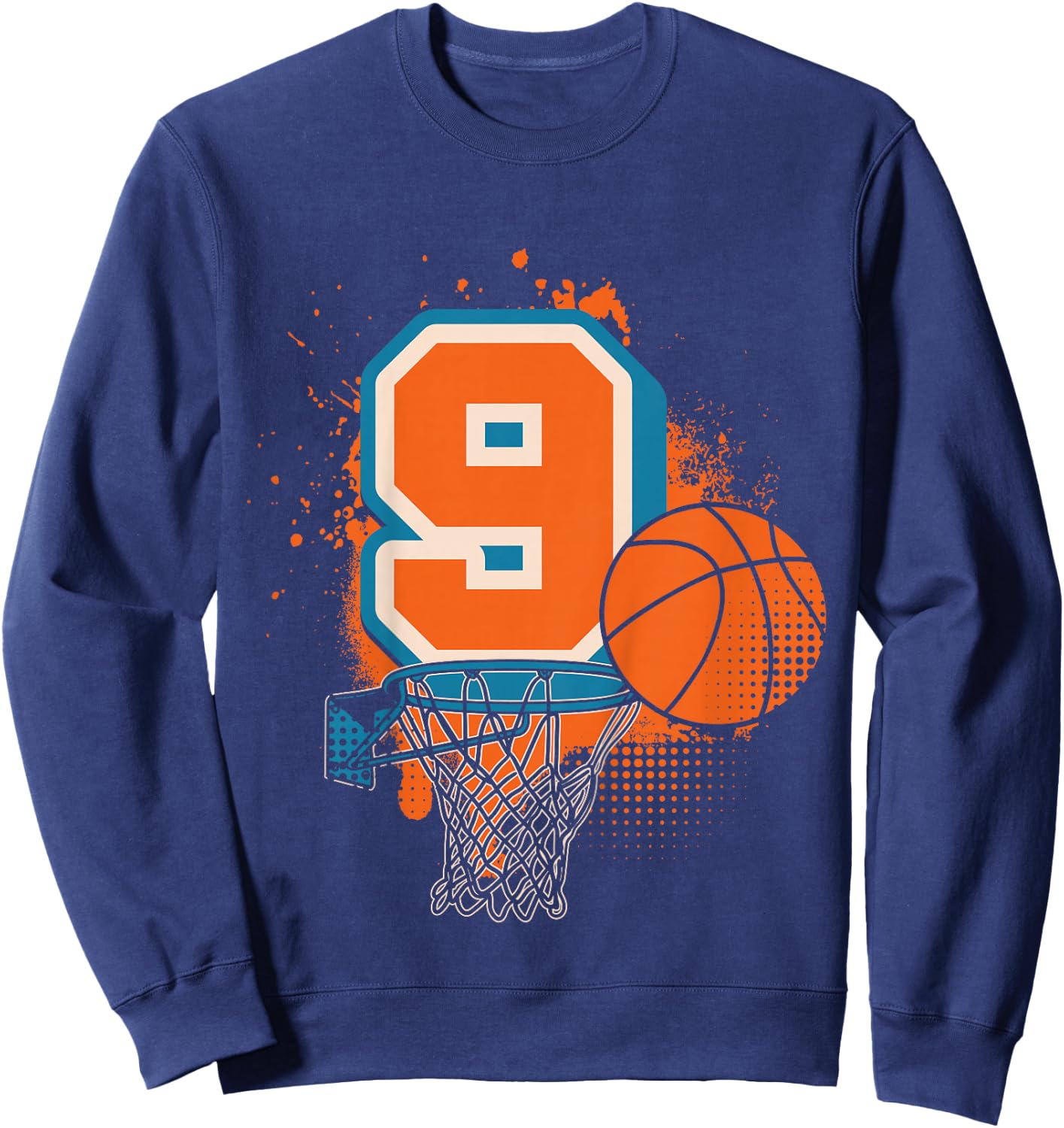 Kids 9th Birthday Boy Basketball Player Basketball 9 Years Old Sweatshirt - Sweatshirt | Navy