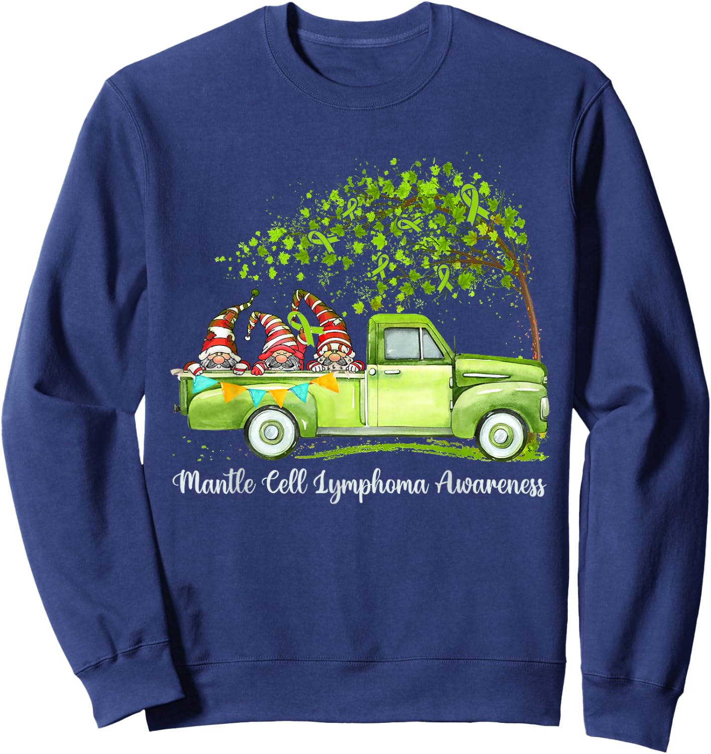 Gnomes Riding Truck Mantle Cell Lymphoma Awareness Sweatshirt - Sweatshirt | Navy