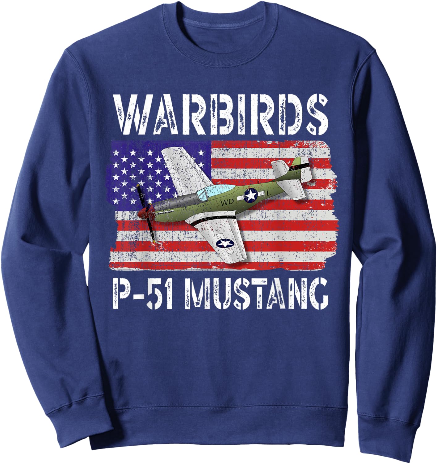 WW2 Warbird P51 Mustang American Airplane Boys Girls Kids Sweatshirt - Sweatshirt | Navy