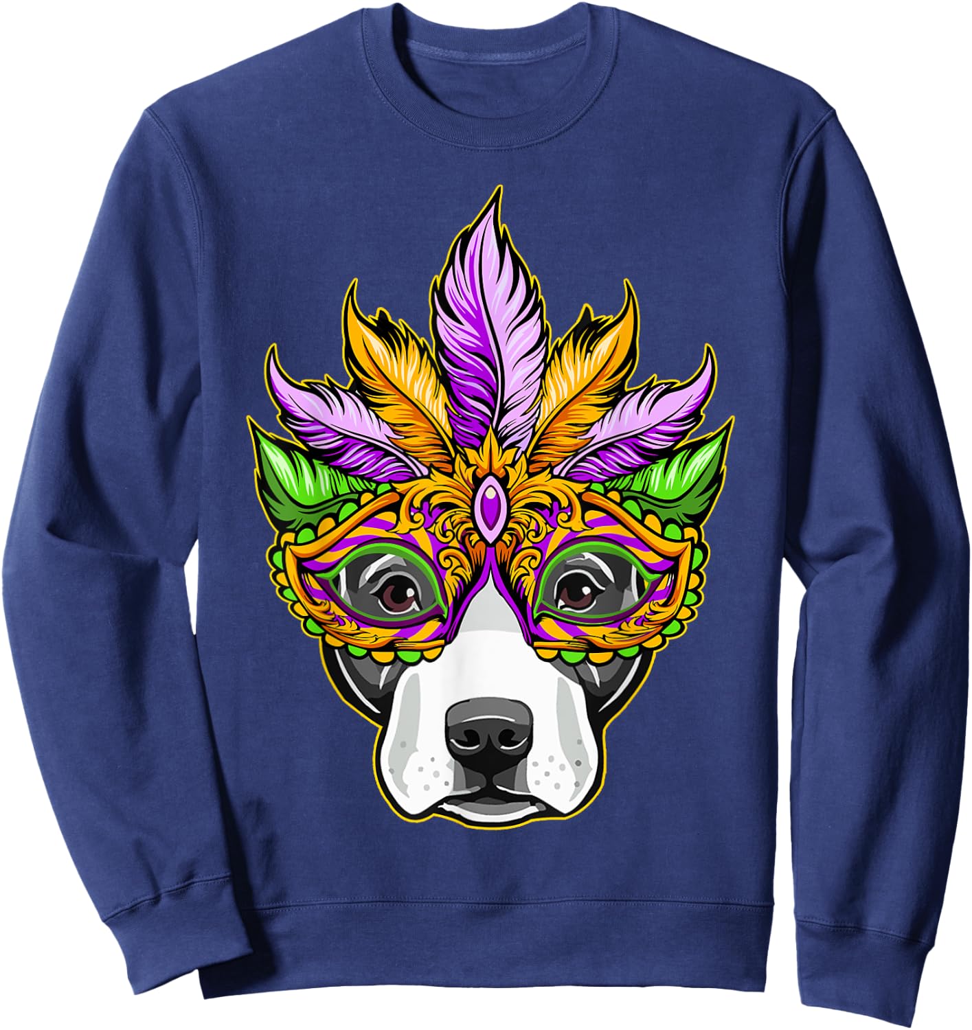 Mardi Gras Dog Mask Pitbull Funny Party Carnival Gift Women Kids Sweatshirt - Sweatshirt | Navy