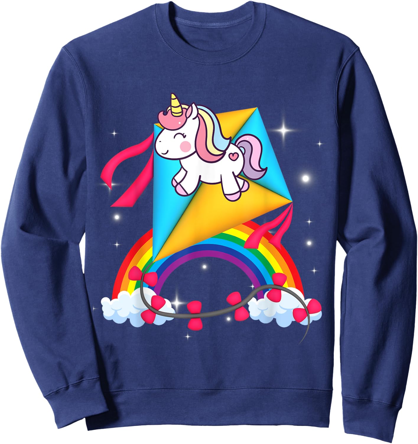 Unicorn Riding Kite Women Men Kids Teens Boys Girls Rainbow Sweatshirt - Sweatshirt | Navy
