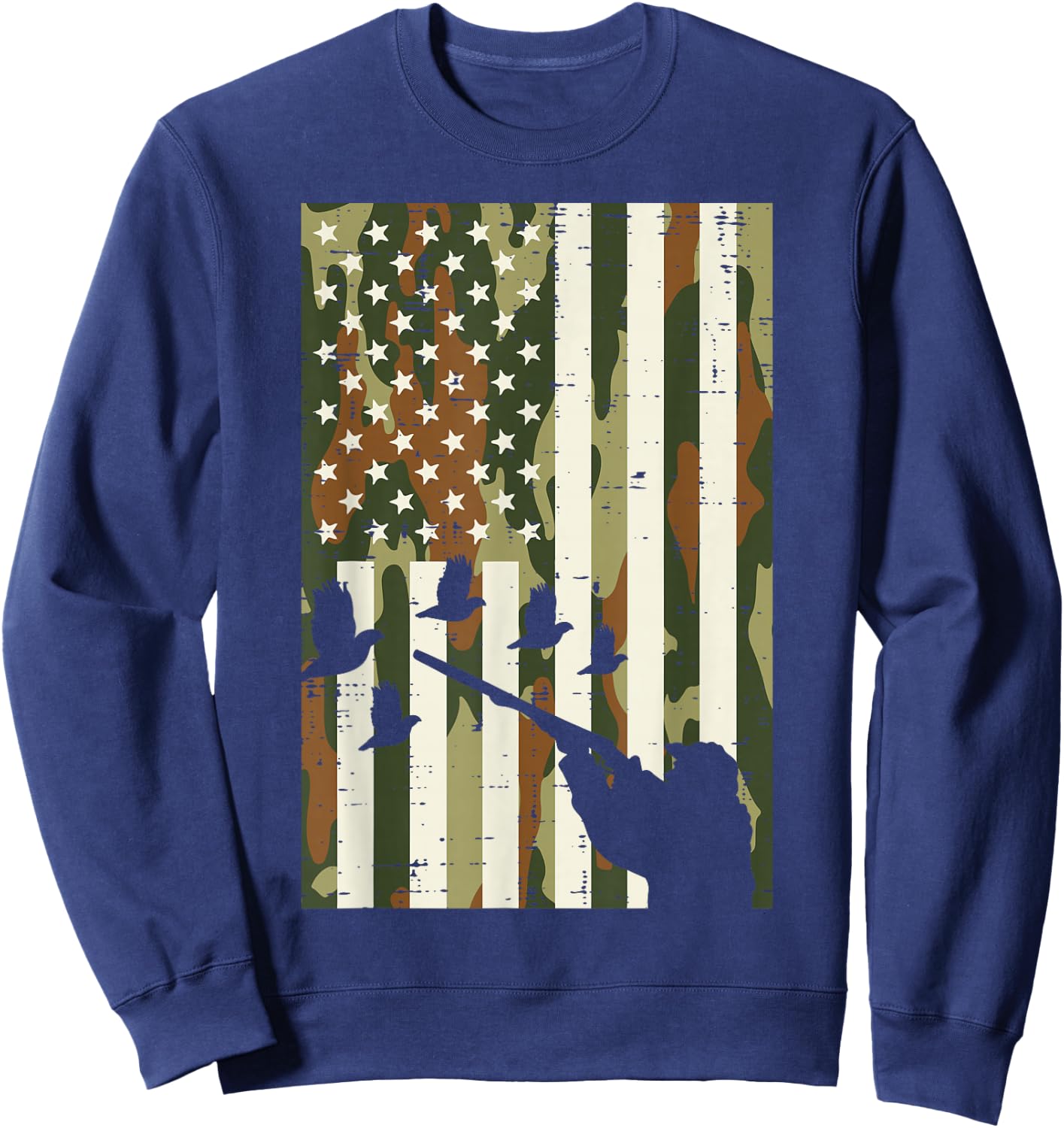 Camo US Flag Quail Pheasant Hunting Upland Hunt Patriotic Sweatshirt - Sweatshirt | Navy