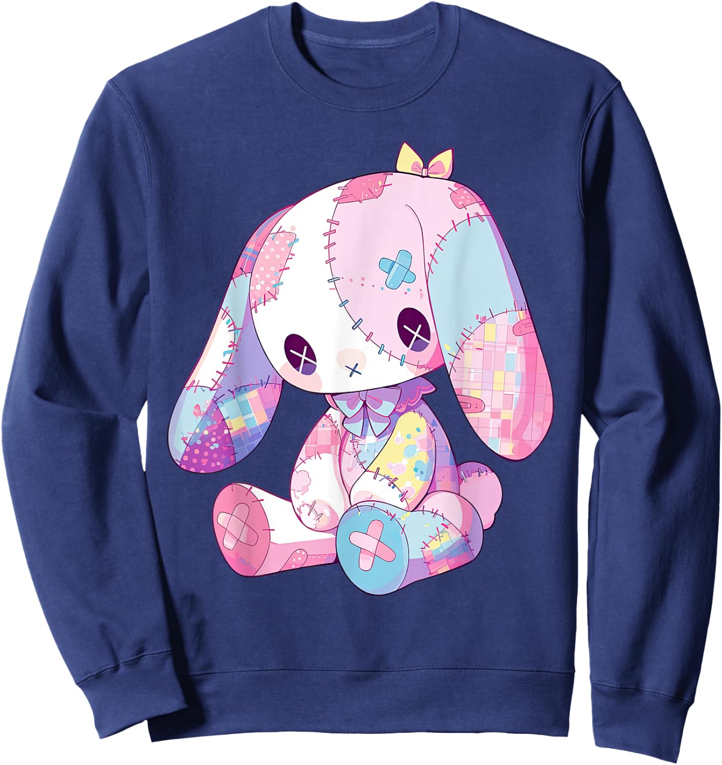 Kawaii Pastel Goth Creepy Cute Witchy Sad Zombie Pink Bunny Sweatshirt - Sweatshirt | Navy