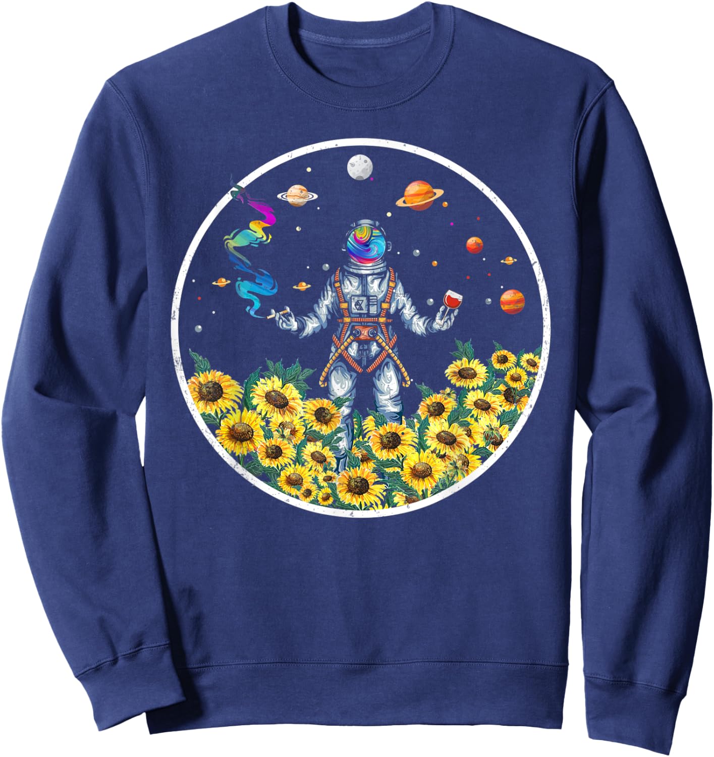 Cute Psychonaut Psychedelic Astronaut Space Sunflower Hippie Sweatshirt - Sweatshirt | Navy
