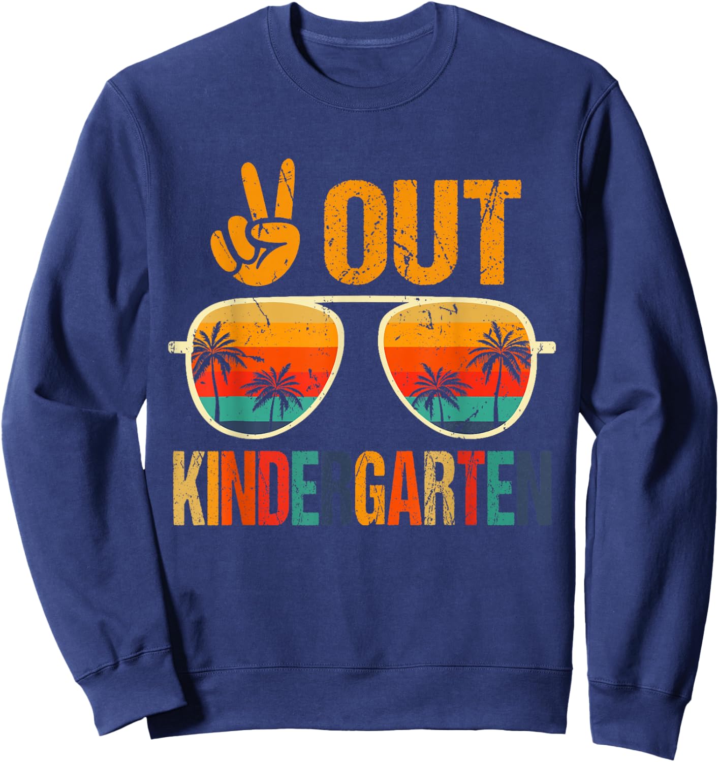Peace Out Kindergarten Retro Groovy Happy Last Day Of School Sweatshirt - Sweatshirt | Navy